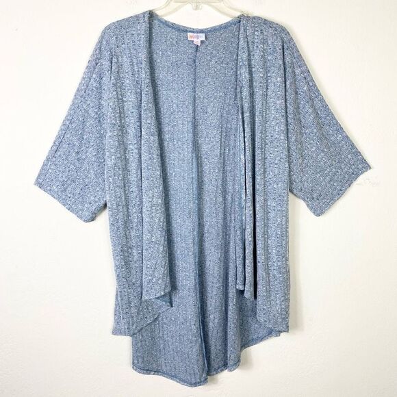 Lularoe Light Heathered Blue Ribbed Short Sleeve Open Face Cardigan Sweater - Picture 1 of 4